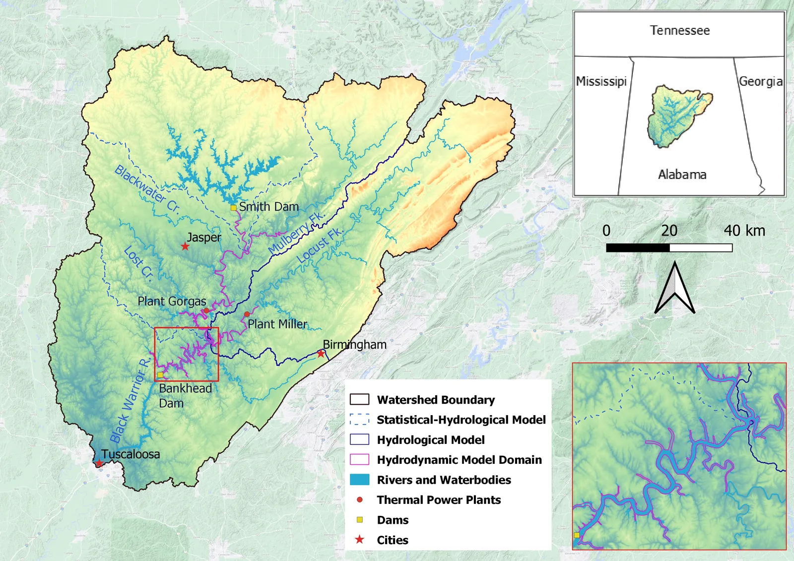 Black Warrior River and Locust Fork Watershed map